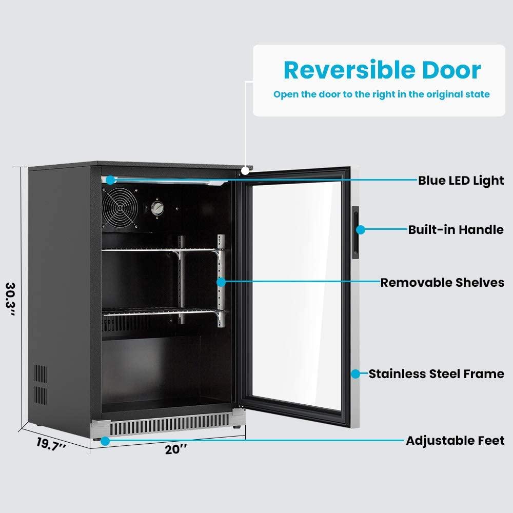 Advanics 20 Inch Wide Built in Beverage Refrigerator with Clear Glass Front Door, 120 Can Under Counter Cabinet Soda Beer Drink Cooler Center Large, Undercounter Bar Display Fridge for Man Cave Garage - CookCave