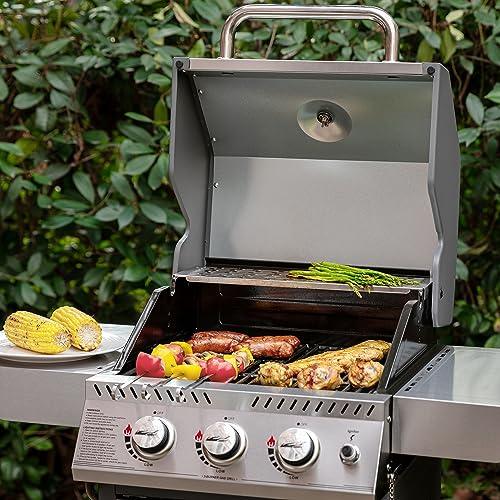 Royal Gourmet GG3001S Stainless Steel 3-Burner Propane Gas Grill, 25,500 BTU Cabinet Style BBQ Gas Grill with Side Tables, Outdoor Cooking Patio Garden Barbecue, Silver - CookCave