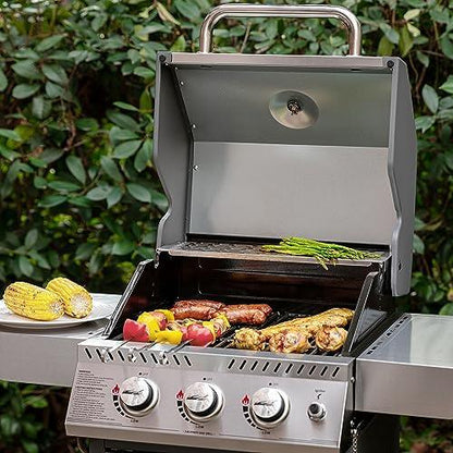 Royal Gourmet GG3001S Stainless Steel 3-Burner Propane Gas Grill, 25,500 BTU Cabinet Style BBQ Gas Grill with Side Tables, Outdoor Cooking Patio Garden Barbecue, Silver - CookCave