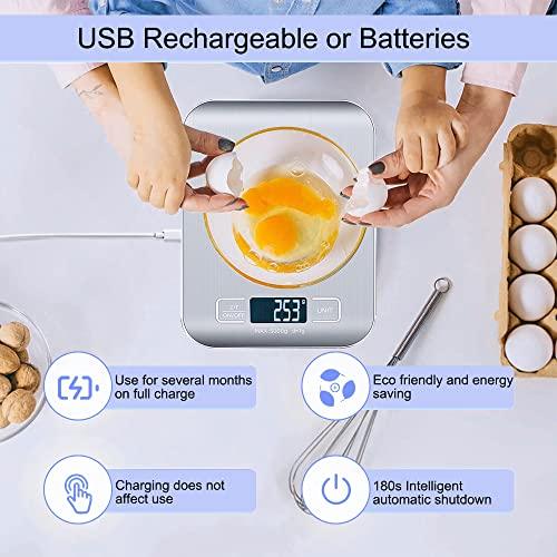 Rechargeable Kitchen Scale, 5kg by 1g Digital Food Scale, High Precise Measuring Scale for Food Ounces and Grams, Large LCD Display with USB Cable and Batteries - CookCave