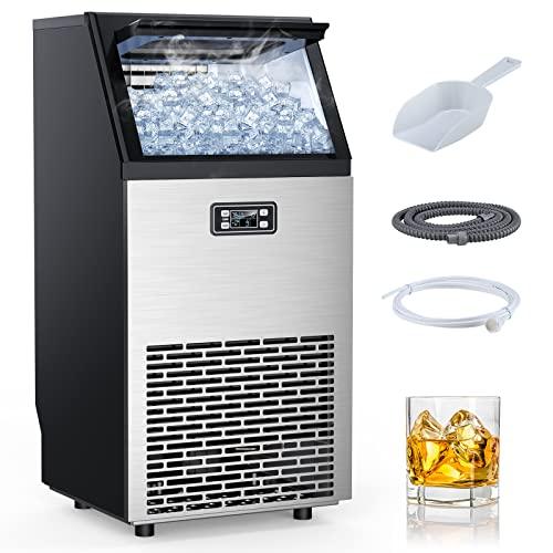 FREE VILLAGE Commercial Ice Maker Machine, 100LBS/24H, Stainless Steel Ice Maker Machine, 33LBS Storage, 45PCS/11-18Mins, Large Ice Maker with LCD Panel, for Restaurant/Coffee Shop/Outdoor Kitchen - CookCave