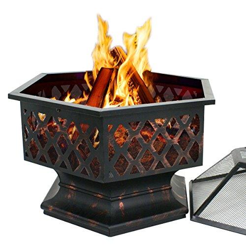 ZenStyle Hex Shaped 24” Fire Pit Outdoor Oil-Rubbed Bronze Heavy Steel Firepit Hexagon Wood Burning Fireplace for Patio, Backyard, Garden, Outdoor - CookCave