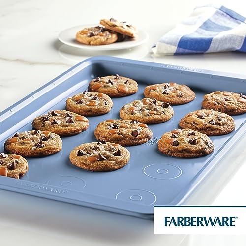 Farberware Easy Solutions Nonstick Bakeware Cookie Pan/Baking Sheet with Drop Zones and Portion Marks, 11 Inch x 17 Inch - Blue - CookCave