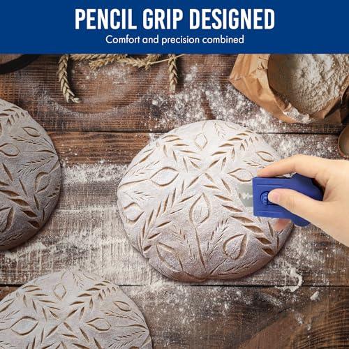 MEKER Bread Lame, Extractable Magnetic Dough Scoring Tool for Sourdough Bread Baking & Making, Includes Scoring Patterns Booklet and 10 Razor Blades, Blue - CookCave