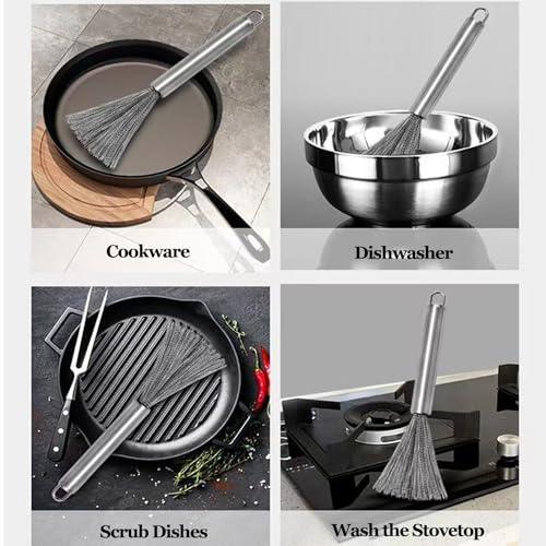 Kitchen Brush, Pan Scrubber, Wok Brush, Pot Scrubber, Dishes Scrub Brush, Steel Scrubbers for Cleaning Dishes, Steel Wool Scrubber with Handle, Steel Scrubber, Steel Scrubber Brush (Kitchen Brush) - CookCave