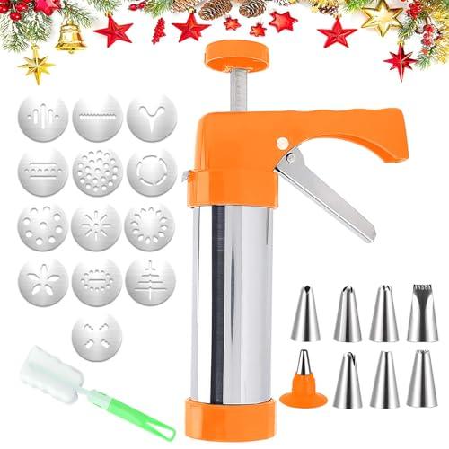 Auronp Cookie Press Stainless Steel Cookie Press Gun 13 Spritz Cookie Press Stencil Discs 8 Icing Tips Multifunctional Cookie Press Baking Perfect DIY Cookie Maker Cake Icing - CookCave