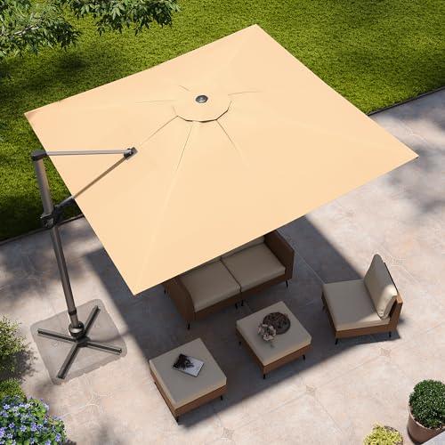 LAUSAINT HOME Outdoor Patio Umbrella, 10 FT Large Cantilever Umbrella Windproof Patio Offset Umbrella with 360° Rotation & Olefin Fabric for Backyard, Pool, Lawn, Deck (Square, Champagne) - CookCave