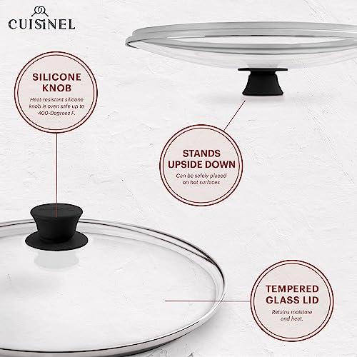 Cuisinel Cast Iron Skillet with Lid - 12"-Inch Frying Pan + Glass Lid + Heat-Resistant Handle Cover - Pre-Seasoned Oven Safe Cookware - Indoor/Outdoor Use - Grill, BBQ, Fire, Stovetop, Induction Safe - CookCave