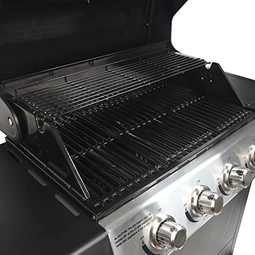 Grill Boss Outdoor BBQ 4 Burner Propane Gas Grill for Barbecue Cooking with Side Burner, Lid, Wheels, Shelves and Bottle Opener, Black - CookCave