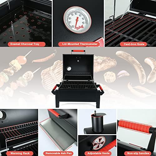 Feasto Portable Charcoal BBQ Grill Grates with Cast Iron Grill, Tabletop Charcoal Grill with 354 Sq. In Cooking Area, for Outdoor Camping and Picnic, Black, L26.8’’x W20’’x H21.3’’ - CookCave