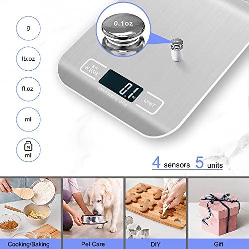Rechargeable Kitchen Scale, 5kg by 1g Digital Food Scale, High Precise Measuring Scale for Food Ounces and Grams, Large LCD Display with USB Cable and Batteries - CookCave