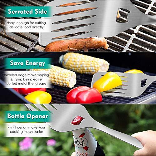 HaSteeL Grilling Utensil Set 18in, Stainless Steel BBQ Accessories Tools with Bag for Outdoor Cooking Camping, Heavy Duty Grill Spatula, Tong, Meat Fork, Basting Brush, Cleaning Brush, Man’s Gift - CookCave