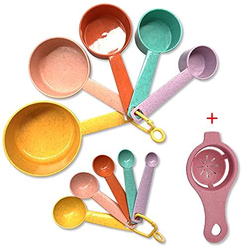 Plastic Measuring Cups and Spoons Set - 10 Pcs Colorful Kitchen Measuring Tool, Engraved Metric/US Markings Stackable Silicone Measure Cup for Liquid & Dry Measuring, Cooking & Baking, Random Color - CookCave