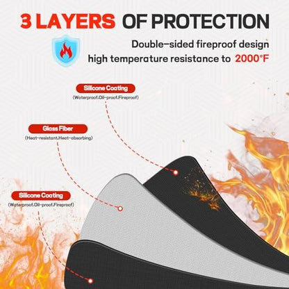 Fondpen 24 x 31in Fireproof-Grill Mats for Outdoor Tabletop Grill to Protect Your Grill Table-Fireproof-BBQ Barbecue Mat Heat Resistant Grill Table Mat-Waterproof & Oilproof BBQ Mat-Black (0.6mm) - CookCave