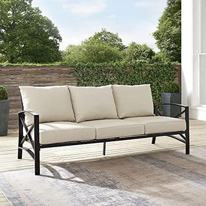 Crosley Furniture KO60027BZ-OL Kaplan Outdoor Metal Sofa, Oiled Bronze with Oatmeal Cushions - CookCave