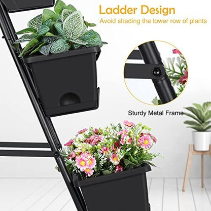 OYEAL Raised Garden Bed 4 Tier Vertical Garden Planter Indoor Outdoor Raised Planter Box with Legs Elevated Herb Garden Planter for Flowers Vegetables Plants, Black - CookCave