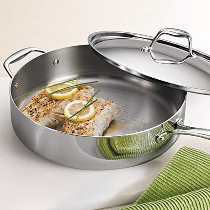 Tramontina Covered Deep Saute Pan Stainless Steel Tri-Ply Clad 6 Qt, 80116/073DS - CookCave