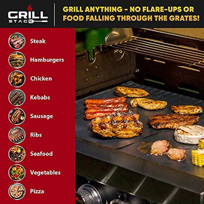 Reusable Heavy Duty Grilling Mat Set - BBQ Mats For Grilling Prevent Food From Sticking & Falling In Between The Grates - Easy To Clean Durable 500 Degree Nonstick Grill Mat - Set Of 2 - CookCave