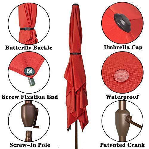 Ogrmar 6.5x10ft Patio Umbrella Rectangular Outdoor Table Umbrella with Crank & Push Button Tilt for Terrace, Backyard, Garden, Courtyard, Swimming Pool, Lawn (Dark Red) - CookCave