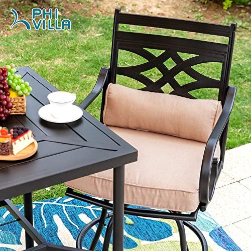 PHI VILLA Outdoor Swivel Bar Stools Set of 2, Metal Tall Patio Bar Height Chairs, Strong and Heavy Duty Outdoor Counter Height Bar Stools with Cushion and Pillow, Max Load Bearing up to 300 Lbs - CookCave