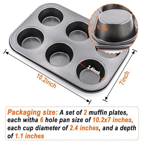 DRAONGYE 2 Packs 6 Cups Nonstick Round Muffin Baking Pan, Premium Steel Muffin Pan for Baking, Nonstick Cupcake Tin Cheesecake Pans, Bakeware Muffin Top Pan (Black) - CookCave