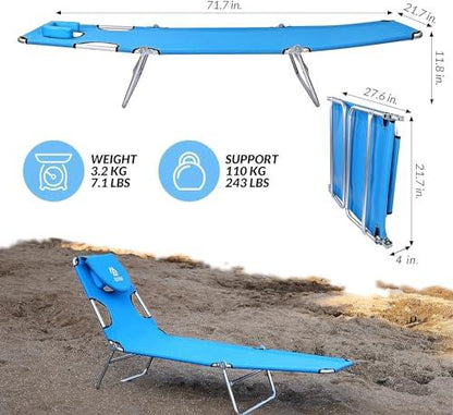 Elevon Foldable Lightweight Tanning Chaise Lounge Chair with Face and Arm Holes, Blue - CookCave