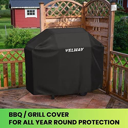 Velway BBQ Gas Grill Cover 57 Inch Heavy Duty Oxford Barbecue Cover Outdoor Waterproof UV Protection Black BBQ Cover Durable Windproof Dust-Proof with Storage Bag & Drawstring (57" L x 24" W x 46" H) - CookCave