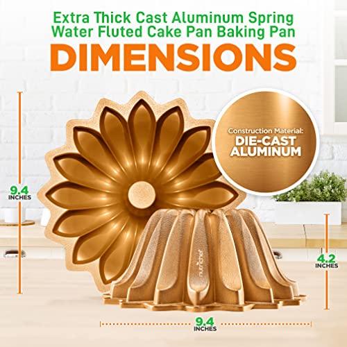 NutriChef Spring Water Fluted Bundt Cake Pan, Extra Thick and Non Stick Aluminum Bakeware with 2 Layers of Non Stick Coating for Easier Release, Uniform Baking and Browning - CookCave