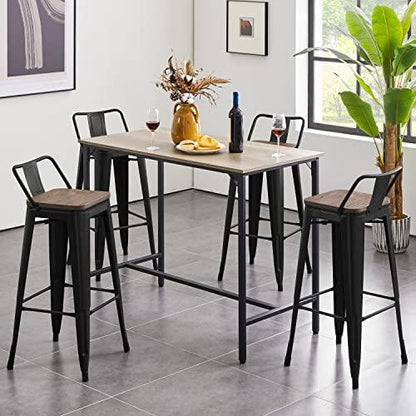 Yaheetech 30" Metal Barstools Set of 4 Bar Height Bar Stools with Wooden Top Low Back Industrial Bar Stools Metal Stool for Indoor-Outdoor Counter Stools with Wooden Seat Matte Black - CookCave