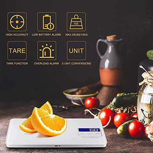 MegaWise Precision Food Scale, 33lb Waterproof Rechargeable Digital Kitchen Scale, 1g/0.04oz Precise Graduation, Weight Grams and Ounces for Cooking Baking, 5 Units Conversion, Tare Function - CookCave