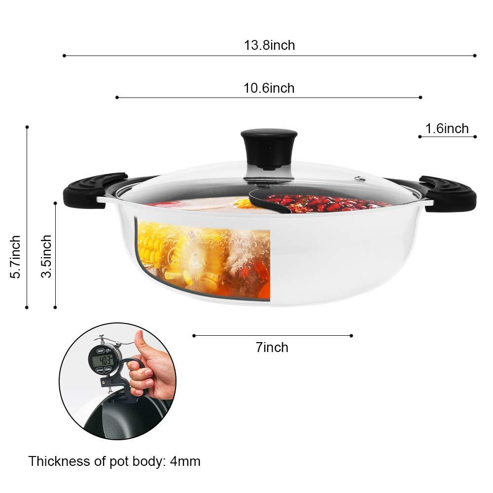 Hot Pot with Divider Non-Stick Shabu Shabu Pot for Induction Cooktop Two-flavor Cookware for 2-3 Person - CookCave