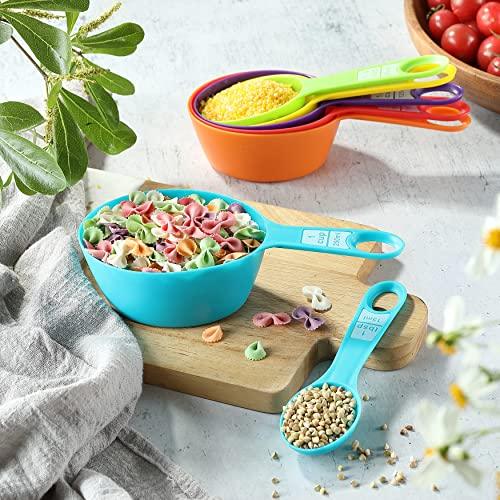 12PCS Measuring Cups, Little Cook Colorful Measuring Cups and Spoons Set, Stackable Measuring Spoons, Nesting Plastic Measuring Cup, kitchen Measuring Set for Baking & Cooking (6+6, Multi Colors) - CookCave