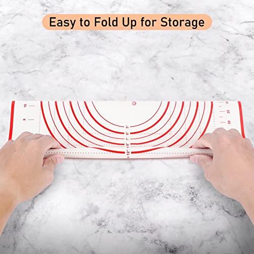 Silicone Pastry Mat for Baking, Baking Mat for Rolling Dough Non Slip Extra Large, Fondant Mat with Measurement, Kitchen Counter Mat for Pie Crust, Pizza and Cookies, Oven Liner Mat,16" x 24", Red - CookCave