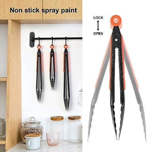 SunyJone Stainless Steel Cooking tongs 600℉ Heat Resistant Grill Tongs,Silicone Kitchen Serving Tong Not-stick coating Metal tong,for BBQ,Salad,Flip Food tongs BPA Free (9"12"14" Orange) - CookCave