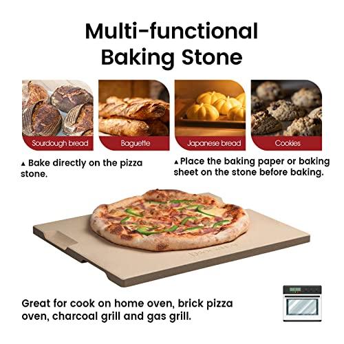 ROCKSHEAT Pizza Stone 12in x 15in Rectangular Baking & Grilling Stone, Perfect for Oven, BBQ and Grill. Innovative Double - faced Built - in 4 Handles Design - CookCave