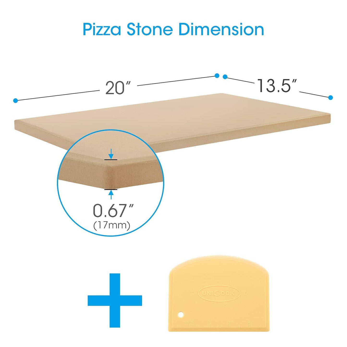 Unicook Large Pizza Stone 20 Inch, Rectangular Baking Stone 20" x 13.5", Heavy Duty Cordierite Bread Stone for Oven Grill, Thermal Shock Resistant, Ideal for Baking Different Sizes of Pizzas or Bread - CookCave