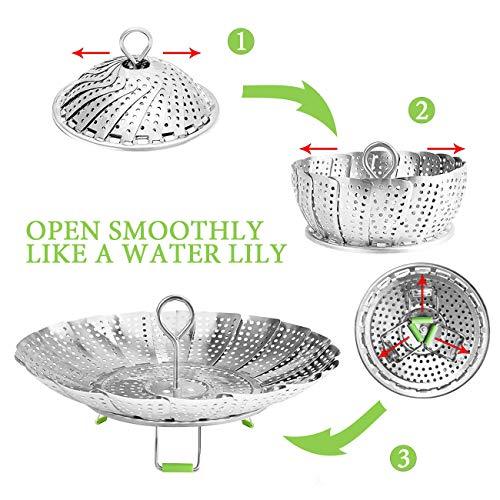 Steamer Basket Stainless Steel Vegetable Basket Metal Handle Folding Silicone Feet Steamer Insert for Cooking Veggies Fish Seafood Include Safety Tool,Fit Various Pot Pressure Cooker (5.5" to 9") - CookCave