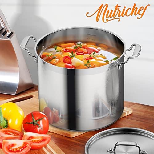 NutriChef Stainless Steel Cookware Stockpot - 20 Quart, Heavy Duty Induction Pot, Soup Pot With Stainless Steel, Lid, Induction, Ceramic, Glass and Halogen Cooktops Compatible - NCSPT20Q White - CookCave