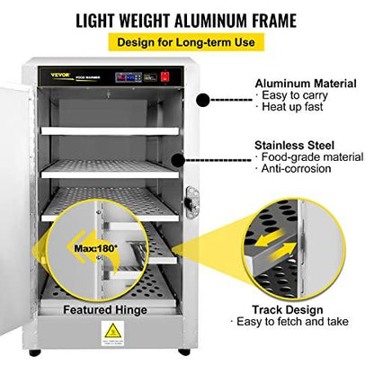 VEVOR Hot Box Food Warmer, 19"x19"x29" Concession Warmer with Water Tray, Five Disposable Catering Pans, Countertop Pizza, Patty, Pastry, Empanada, Concession Hot Food Holding Case, 110V UL Listed - CookCave
