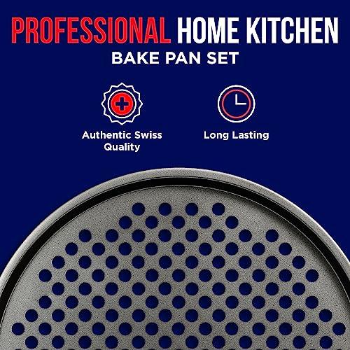 Bakken- Swiss Non-Stick Pizza Pan with Holes - 13-Inch Perforated Pizza Crisper Carbon Steel Pizza Pan - 1 Round Pizza Trays with Silicone Handles PFOA PFOS and PTFE Free - CookCave