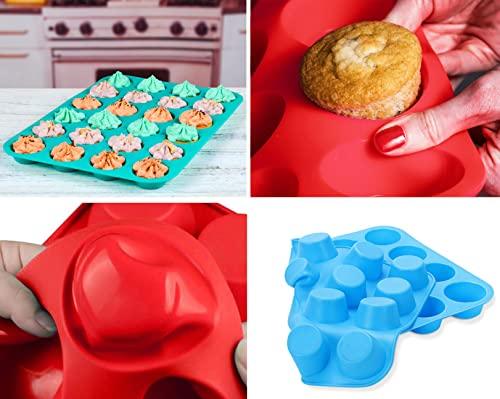 Mini Muffin &Cupcake Set, 24 Cups 2-Pieces, Nonstick Silicone Baking Pan, BPA Free and Dishwasher Safe, Great for Making Muffin Cakes, Tart, Bread (24 Cups Red,2 PCS) - CookCave