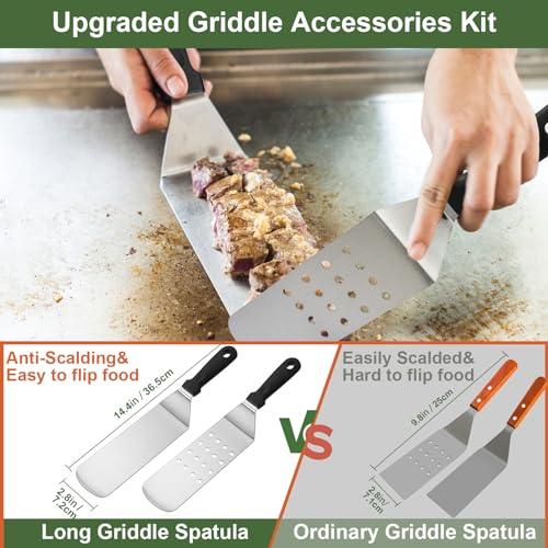 AIKKIL Griddle Accessories Kit, 18 pcs Flat Top Grill Accessories Kit, Professional BBQ Grilling Accessories Set, Enlarged Spatula, and More Griddle Tools - CookCave