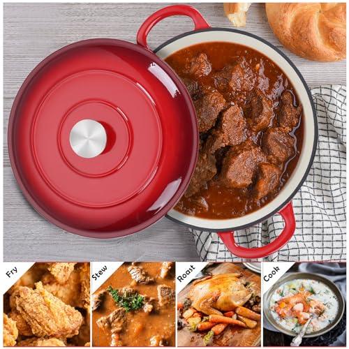 TeamFar 6QT Dutch Oven with Lid, Enameled Cast Iron Dutch Oven Nonstick Stock Pot for Cooking, Stewing, Braising, Roasting, Healthy & Heavy Duty, Double Handles & Sealed Cover, Easy to Clean - Red - CookCave