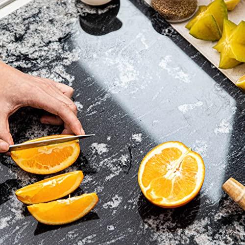 Diflart Natural Marble Stone Cutting Board for Kitchen, 16x20 Inch, Black, Marble Slab Pastry Board Large with Non-Slip Feet for Cheese, Charcuterie, Dough Chocolate, Pack of 1 Piece - CookCave