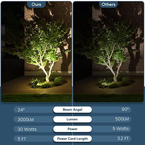 Junview 30W LED Spotlight Outdoor 120V Waterproof Spot Light 3000LM Ultra Bright Spot Lights Outdoor Warm White Landscape Lighting with 5FT Cord with Plug for Flag Pole Tree Yard Garden(2pack) - CookCave