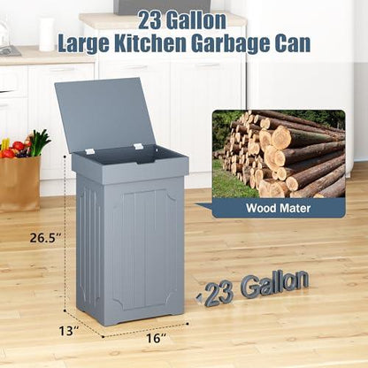 JEROAL Wood Kitchen Trash Can, Trash Can Cabinet, 23 Gallon Large Kitchen Garbage Can with Lid, Dog Proof Trash Can, Recycle Trash Bin for Kitchen, Bathroom Home and Outdoor, Gray - CookCave