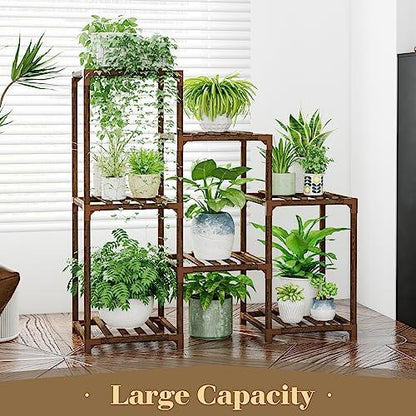 Bamworld Plant Stand Indoor Wood Plant Shelf Outdoor Tiered Plant Rack for Multiple Plants 3 Tiers 7 Pots Ladder Plant Holder Plant Table for Plant Pots Boho Home Decor for Gardening Gifts - CookCave