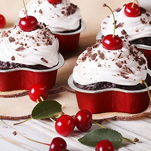 Aluminum Foil Cake Pan Heart Shaped Cupcake Cup with Lids 100 ml/ 3.4 Ounces Disposable Mini Cupcake Cup Flan Baking Cups for Valentine Mother's Day Wedding Xmas Birthday (Red,20 Sets) - CookCave