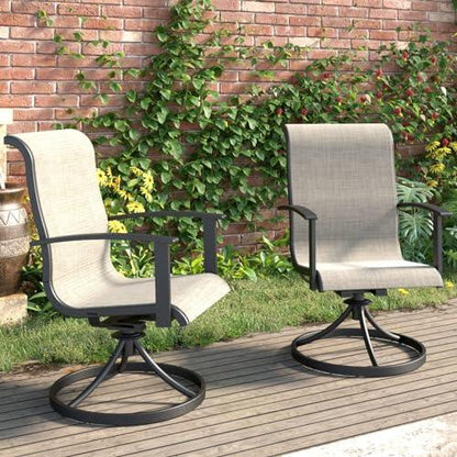 Grand patio Outdoor Swivel Dining Chairs Set of 2, 360 Degree Mesh Sling Rocker Sets for Deck, Garden Backyard, Mixed Coffee - CookCave