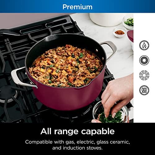 Ninja CW202RD Foodi NeverStick PossiblePot, Premium Set with 7-Quart Capacity Pot, Roasting Rack, Glass Lid & Integrated Spoon, Nonstick, Durable & Oven Safe to 500°F, Cherry Tart - CookCave